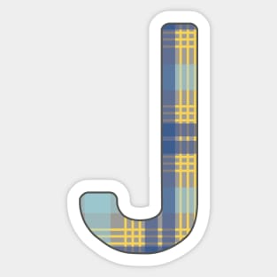 Monogram Letter J, Blue, Yellow and Grey Scottish Tartan Style Typography Design Sticker